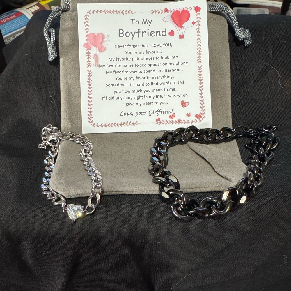 Silver and Black Chain Bracelet Set